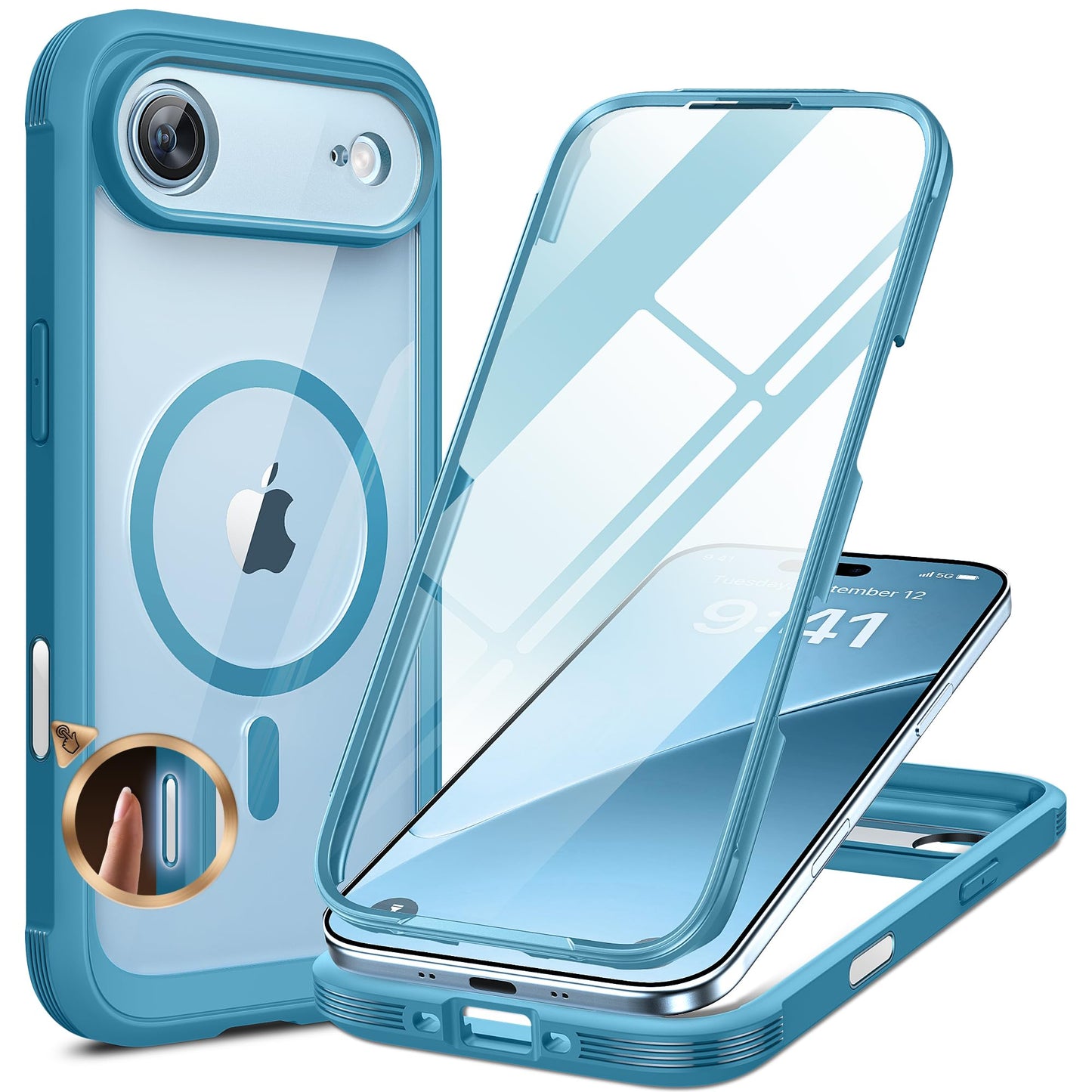 Miracase Magnetic for iPhone Air Case 6.5" [Compatible with MagSafe] Full-Body Phone Case with Built-in Glass Screen Protector & Camera Control,Drop Proof iPhone 17 Air Case Cover, Blue