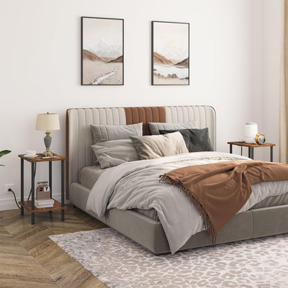 HOOBRO Side Table with Charging Station, End Table with USB Port and Outlet, Nightstand with 2-Layer Storage Shelves for Small Spaces, Living Room, Bedroom, Stable Frame, Rustic Brown BF09UBZ01