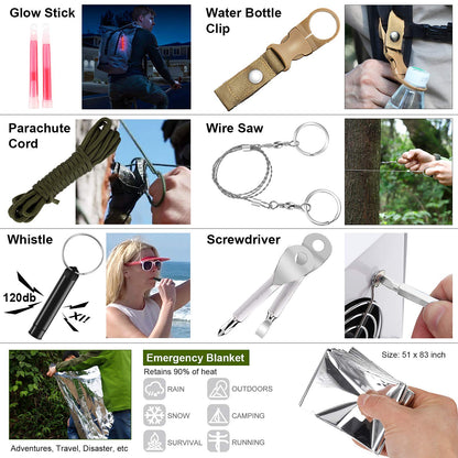 216 Pcs, Professional Survival Gear Equipment Tools First Aid Supplies kit for SOS Emergency Hiking Hunting Disaster Camping Adventures (Black)