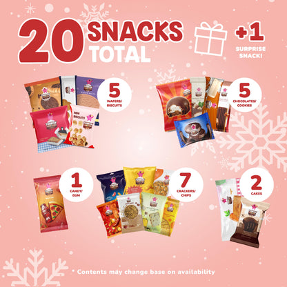 Maxi International Snack Box | Premium Exotic Foreign Snacks | Unique Snack Food Gifts Included | Celebration Theme | Candies from Around the World | 21 Full-Size + 1 Bonus Snacks