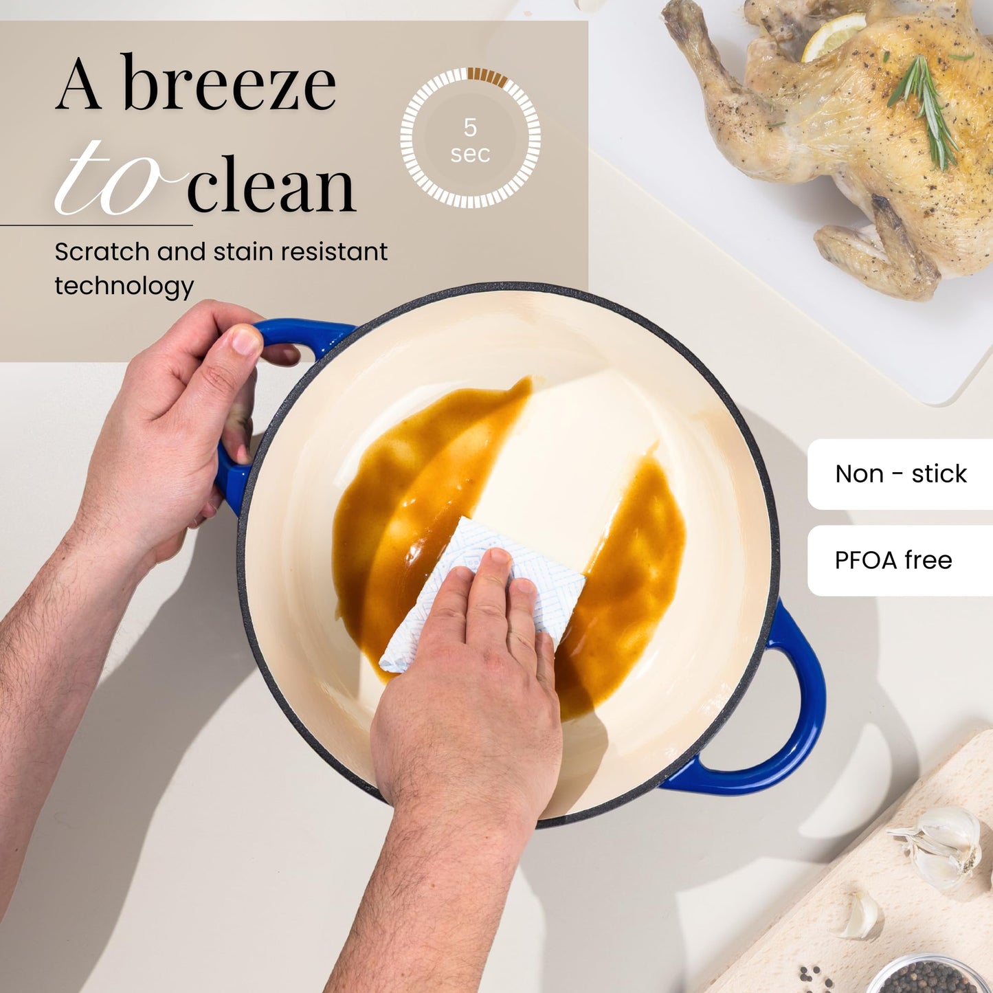 Nuovva Enamelled Cast Iron Dutch Oven Pot with Lid – 6.4 Quart Non Stick Casserole Pot – Heavy Duty & Oven Safe up to 500° F for Bread Baking, Braising, Stews, Roasting – 28cm Dark Blue