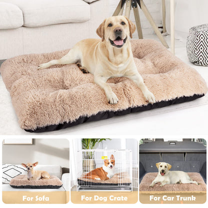 JOEJOY Large Dog Bed Crate Pad, Deluxe Plush Washable Dog Beds Fulffy Soft Kennel Pad Anti-Slip Pet Sleeping Mat for Extra Large Medium Small Dogs, 40" x 27", Beige