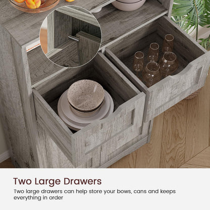 Iwell Storage Cabinet with 2 Drawers & 2 Adjustable Shelves, Kitchen Cabinet, Cupboard, for Living Room, Kitchen, Entryway, Home Office, Grey