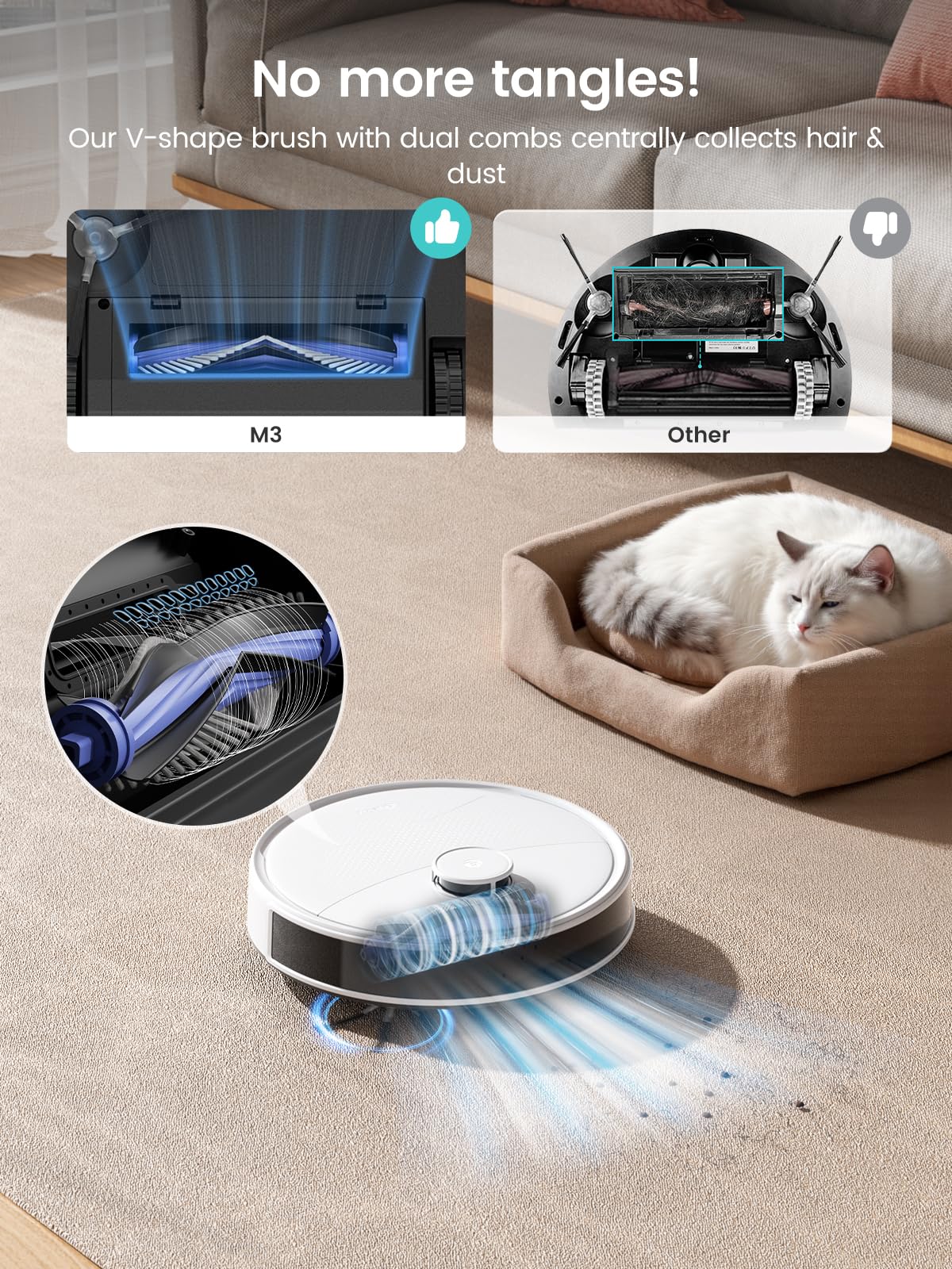 Lefant M3 Robot Vacuum, Robot Vacuum and Mop, 12000Pa Suction, Anti-Tangle Brushes, Dual Spinning Mop, Auto Mop Washing, Drying, Self-Emptying, Self-Refilling, for Pet Hair Dust, App Voice Control