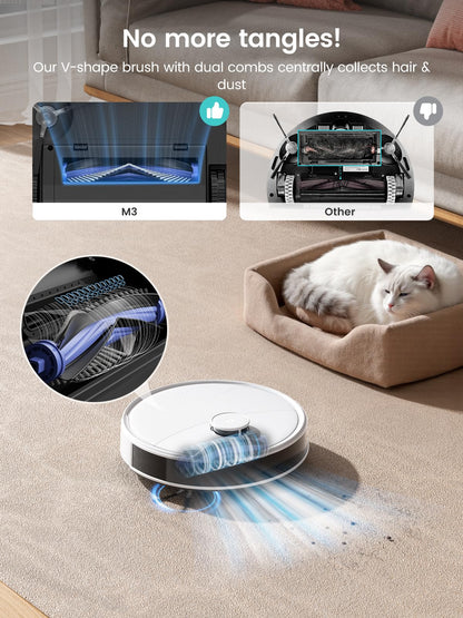 Lefant M3 Robot Vacuum, Robot Vacuum and Mop, 12000Pa Suction, Anti-Tangle Brushes, Dual Spinning Mop, Auto Mop Washing, Drying, Self-Emptying, Self-Refilling, for Pet Hair Dust, App Voice Control