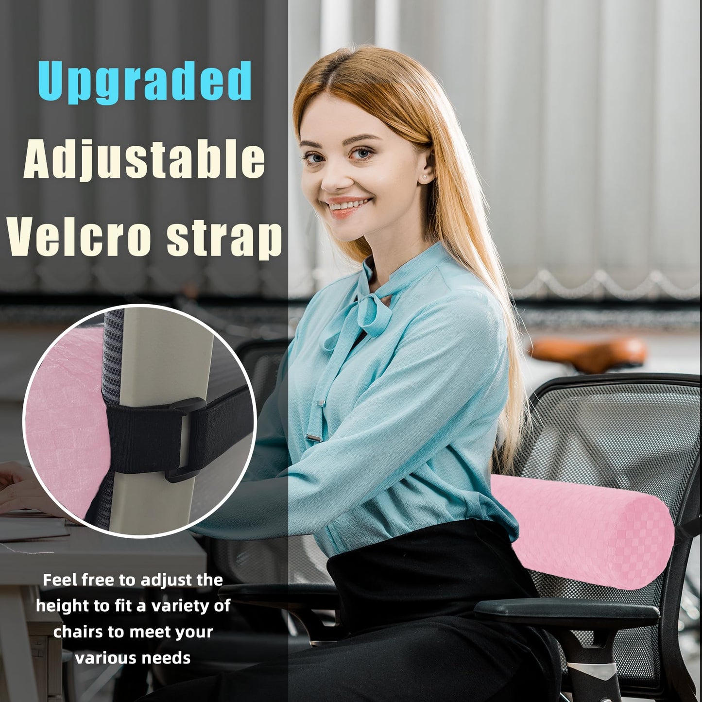 Lumbar Roll Pillow for Lower Back, Lumbar Support Foam Roll Cushion with Pillowcase and Upgraded Strap for Office, Chair, Car, Seat Pain Relief & Improving Posture (Light Pink, Long-15 * 4.3'')