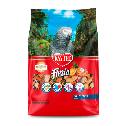 Kaytee Fiesta Parrot Food, Nutritious and Fun Blend, Supports Skin, Feather, Digestion, Brain and Heart Health, 4.5 pounds