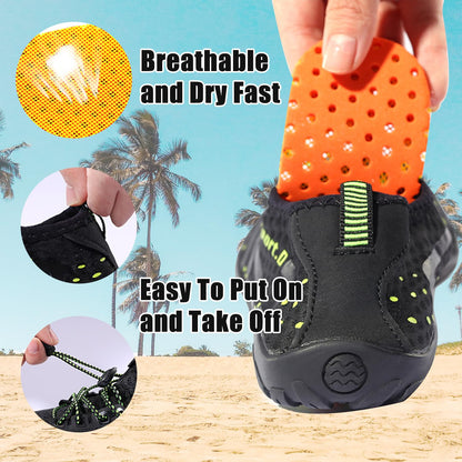 Joelynne Water Shoes for Women Men, Quick Dry Barefoot Aqua Shoes Beach Swim Sports Outdoor Hiking Diving Surf, 1 Carbon Black, 10 Women/8 Men