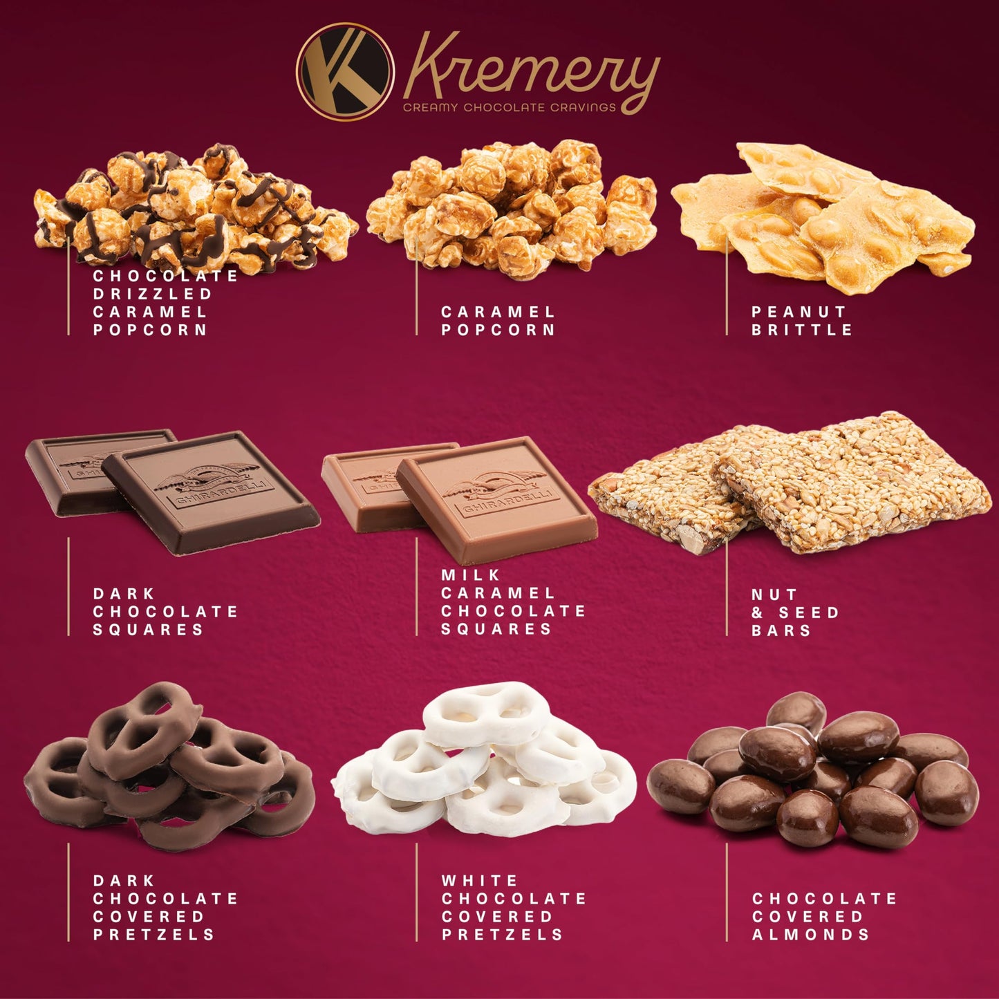 KREMERY Creamy Chocolate Cravings - Chocolate Covered Pretzels & Caramel Popcorn Gift Basket, in Seagrass Tray + Ribbon (Premium, 2.5 lbs) Food Arrangement, Food Assortments USA Made