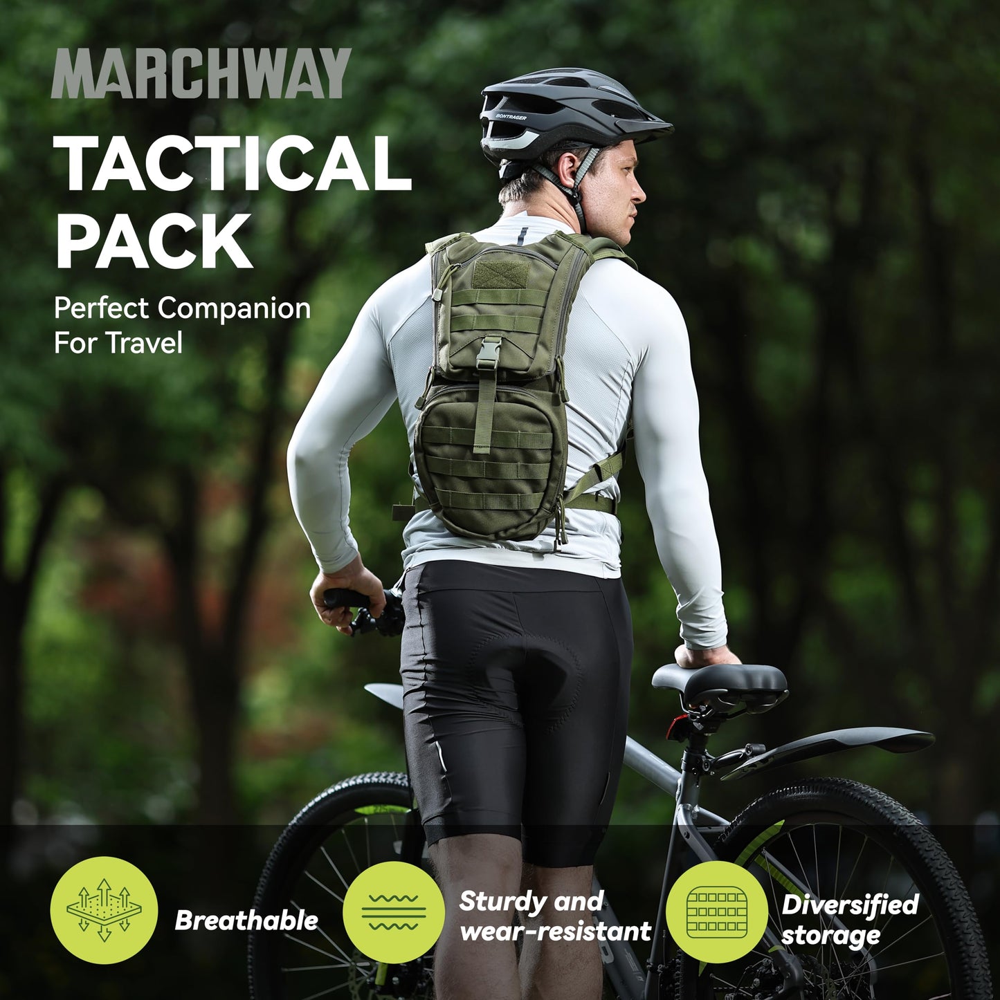 MARCHWAY Tactical Molle Hydration Pack Backpack with 3L TPU Water Bladder, Military Daypack for Cycling, Hiking, Running, Climbing, Hunting, Biking (Green)