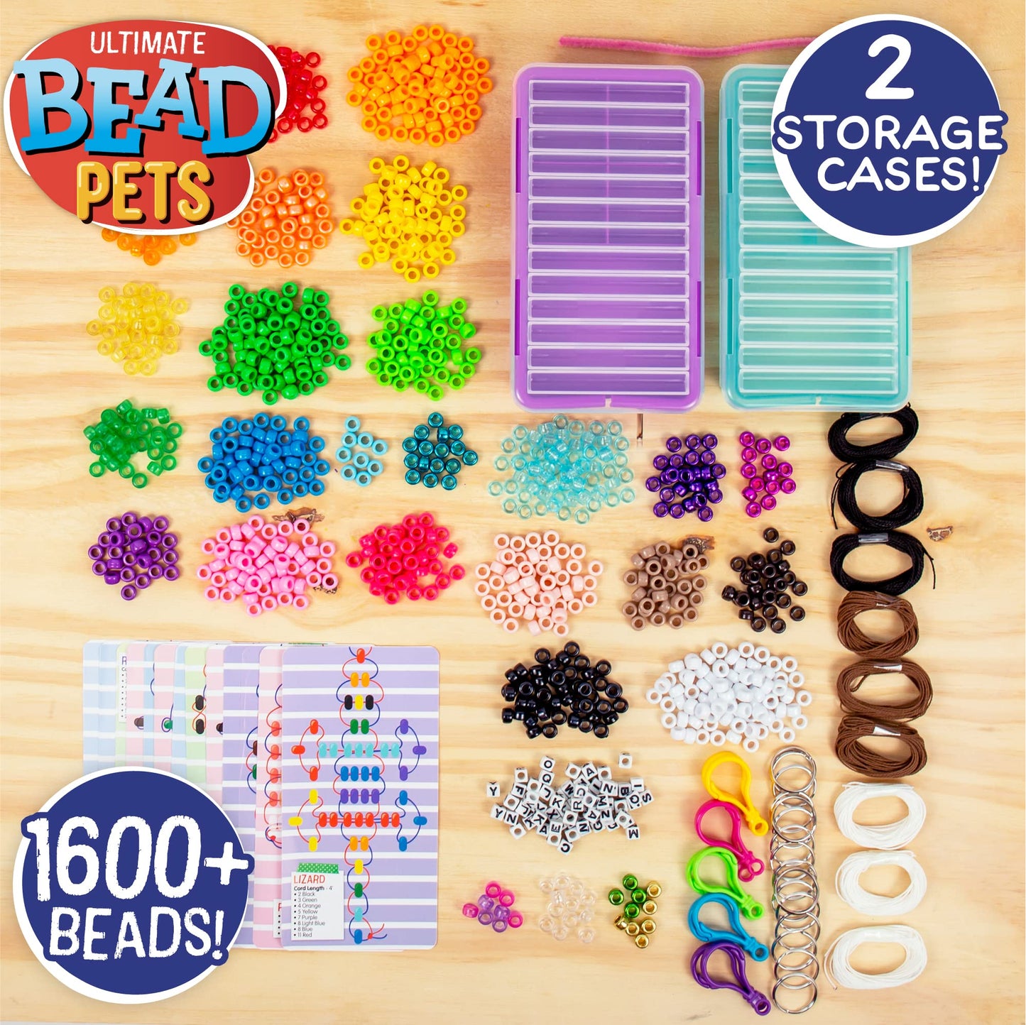 Made By Me Ultimate Bead Pets by Horizon Group USA, Bead Pets Crafts for Kids, Includes Over 1400 Beads, Cording, Keychains & Carabiner Clips, Design Templates, Storage Cases & More