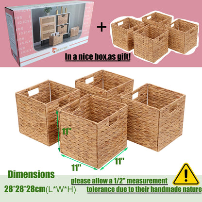 JGJCYO9 Storage Baskets 11x11inch Cube Baskets 4 pcs Baskets,Foldable Handwoven Water Hyacinth Laundry Organizer,Cube Storage Baskets