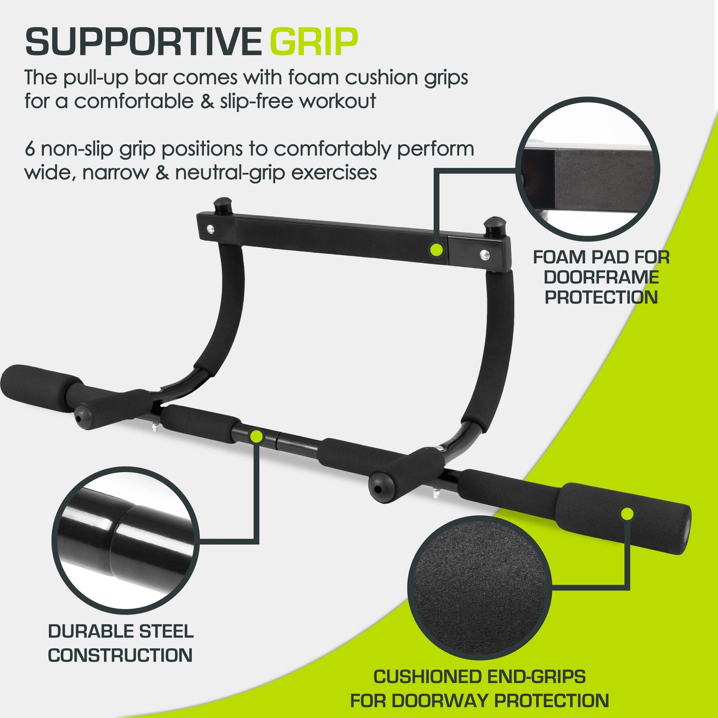 ProsourceFit Multi-Grip Lite Pull Up/Chin Up Bar, Heavy Duty Doorway Upper Body Workout Bar for Home Gyms 24”-32”