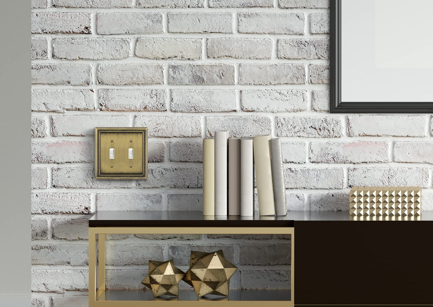 Henne Bery Sunken Pearls Heavy Duty Decorative Wall Plate Switch Plate Outlet Cover (Double Toggle, Antique Brass)