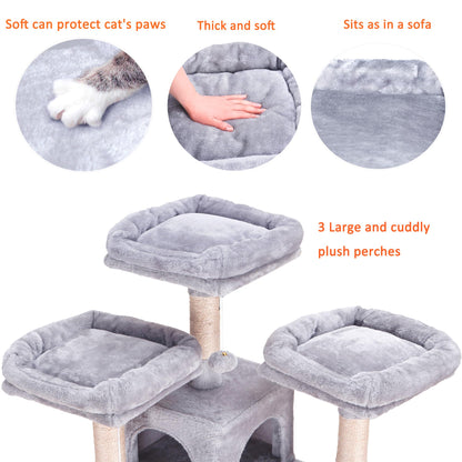 Heybly Cat Tree, 73 inches Tall Cat Tower for Large Cats 20 lbs Heavy Duty for Indoor Cats,Big Cat Furniture Condo for with Padded Plush Perch, Cozy Basket and Scratching Posts Light Gray HCT030W