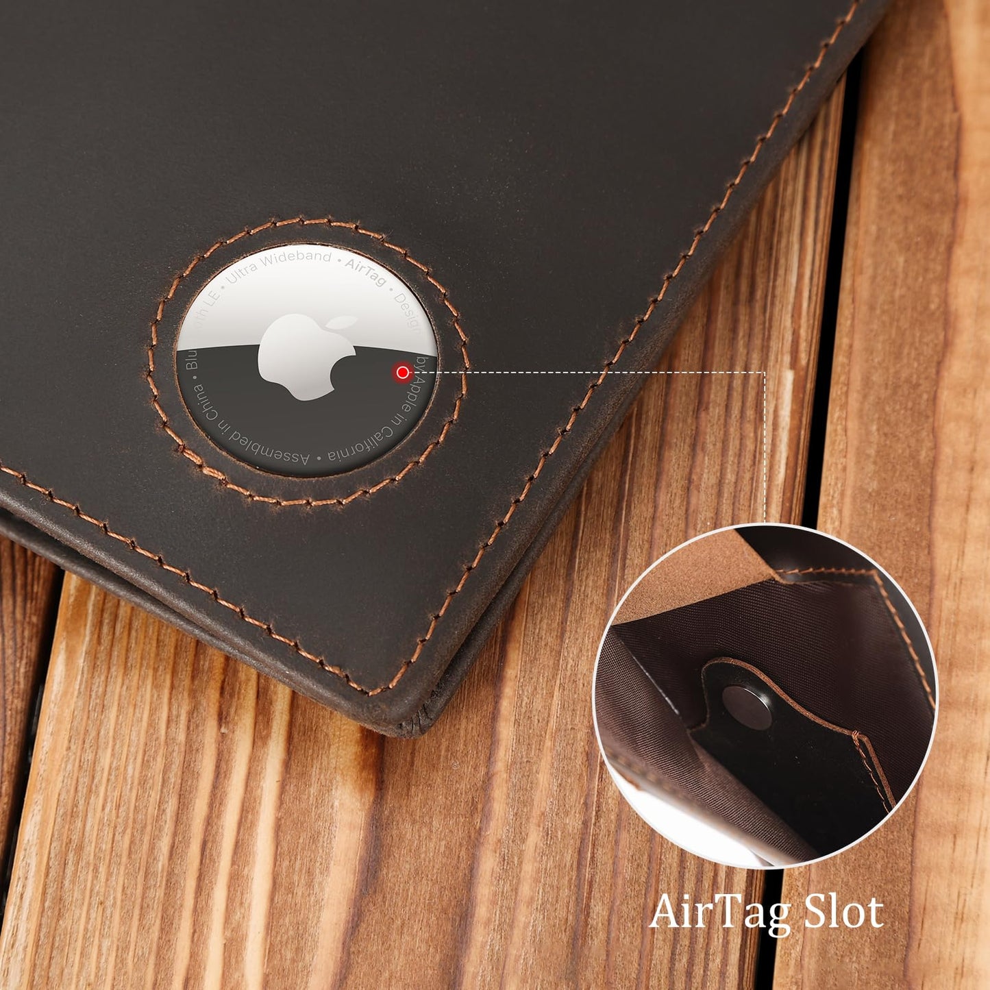 Polare Slim RFID Blocking Leather Passport Holder Travel Bifold Wallet For Men (Dark Brown with AirTag Holder)