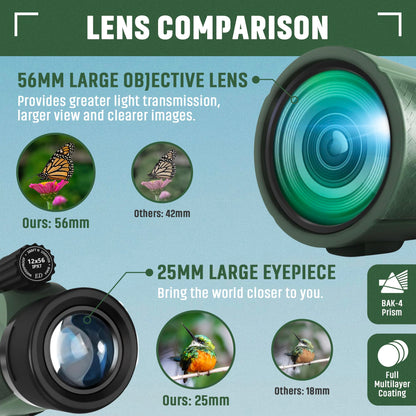 Monocular Telescope - 12x56 High Powered, Compact, Dust-Proof, Waterproof, Handheld Scope with Smartphone Adapter and Metal Tripod - Ideal for Hunting, Stargazing, Birdwatching, and Outdoor Adventures
