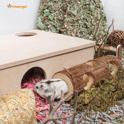 Niteangel Natural Wooden Hamster Mouse Tunnel Tube Toy Forest Hollow Tree Trunk