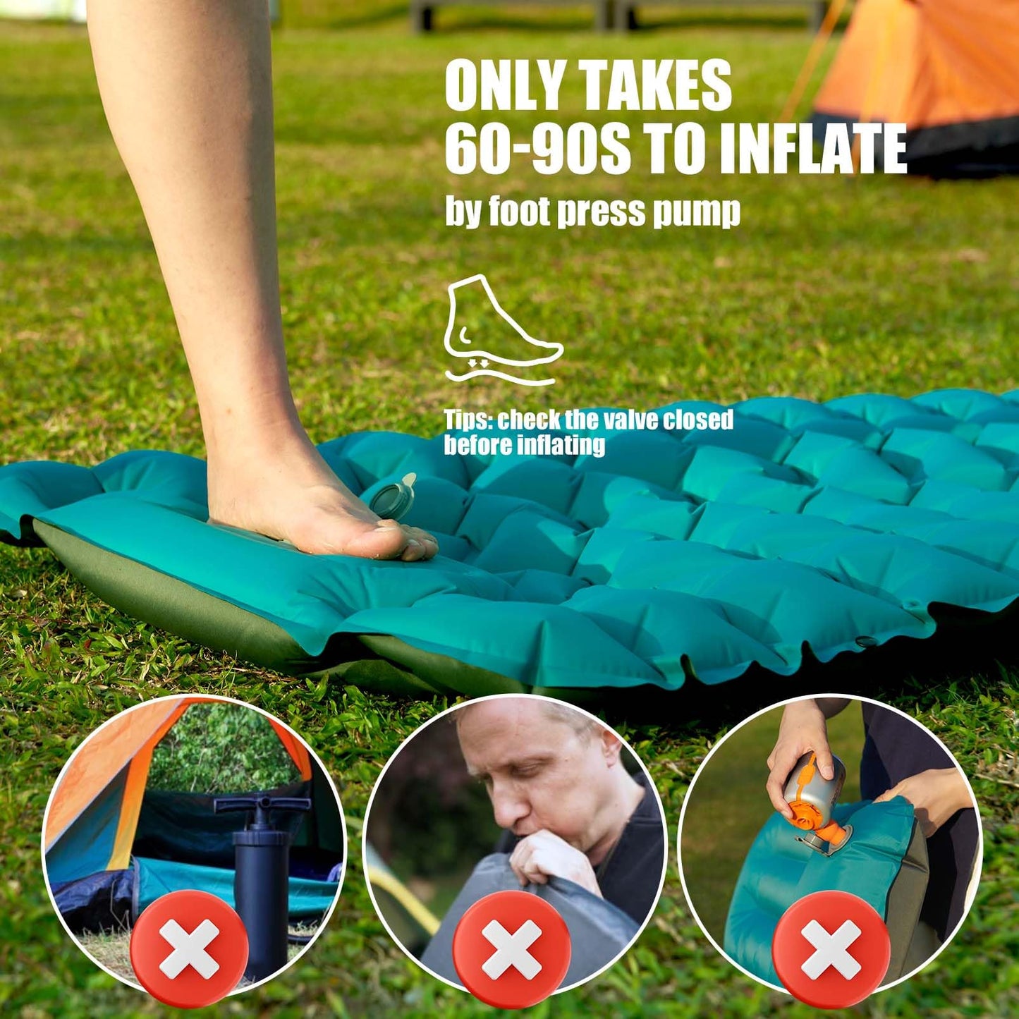 AKSOUL Camping Sleeping Pad with Pillow: Extra Thick 3.9 inch Ultralight Self Inflating Air Mat, Compact Lightweight Insulated Inflatable Sleep Mattress for Backpacking, Camp, Hiking, Tent