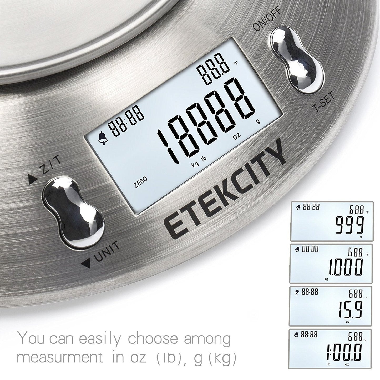 Etekcity Food Kitchen Scale with Bowl, Digital Weight Scale for Food Ounces and Grams, Cooking and Baking, Timer, and Temperature Sensor, 2.06 QT, Stainless Steel