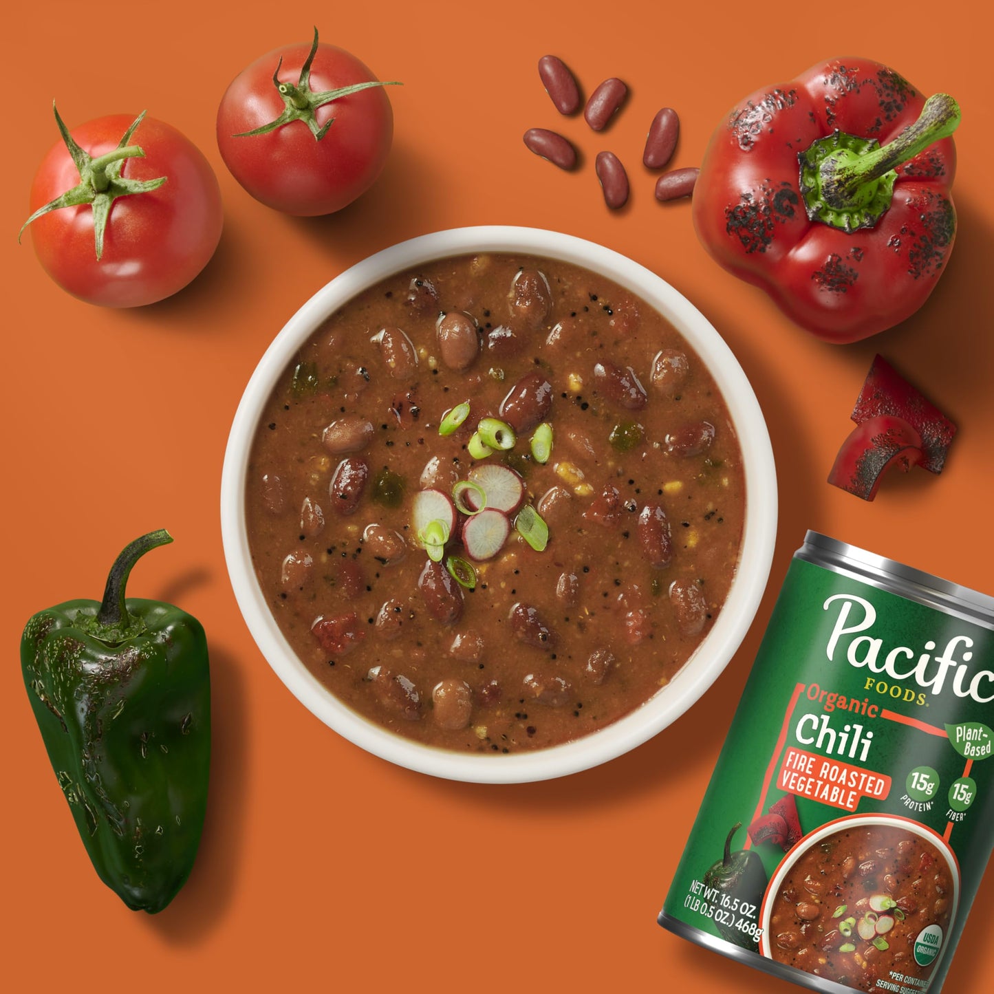 Pacific Foods Organic Fire Roasted Vegetable Chili, Plant Based, 16.5 oz Can(Pack of 1)