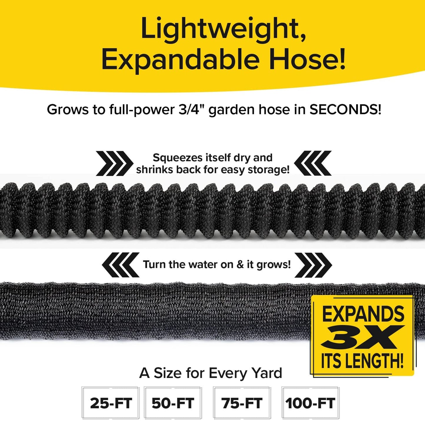 Pocket Hose Silver Bullet 100 ft Turbo Shot Nozzle Multiple Spray Patterns Expandable Garden Hose 3/4 in Solid Aluminum Fittings Lightweight and No-Kink