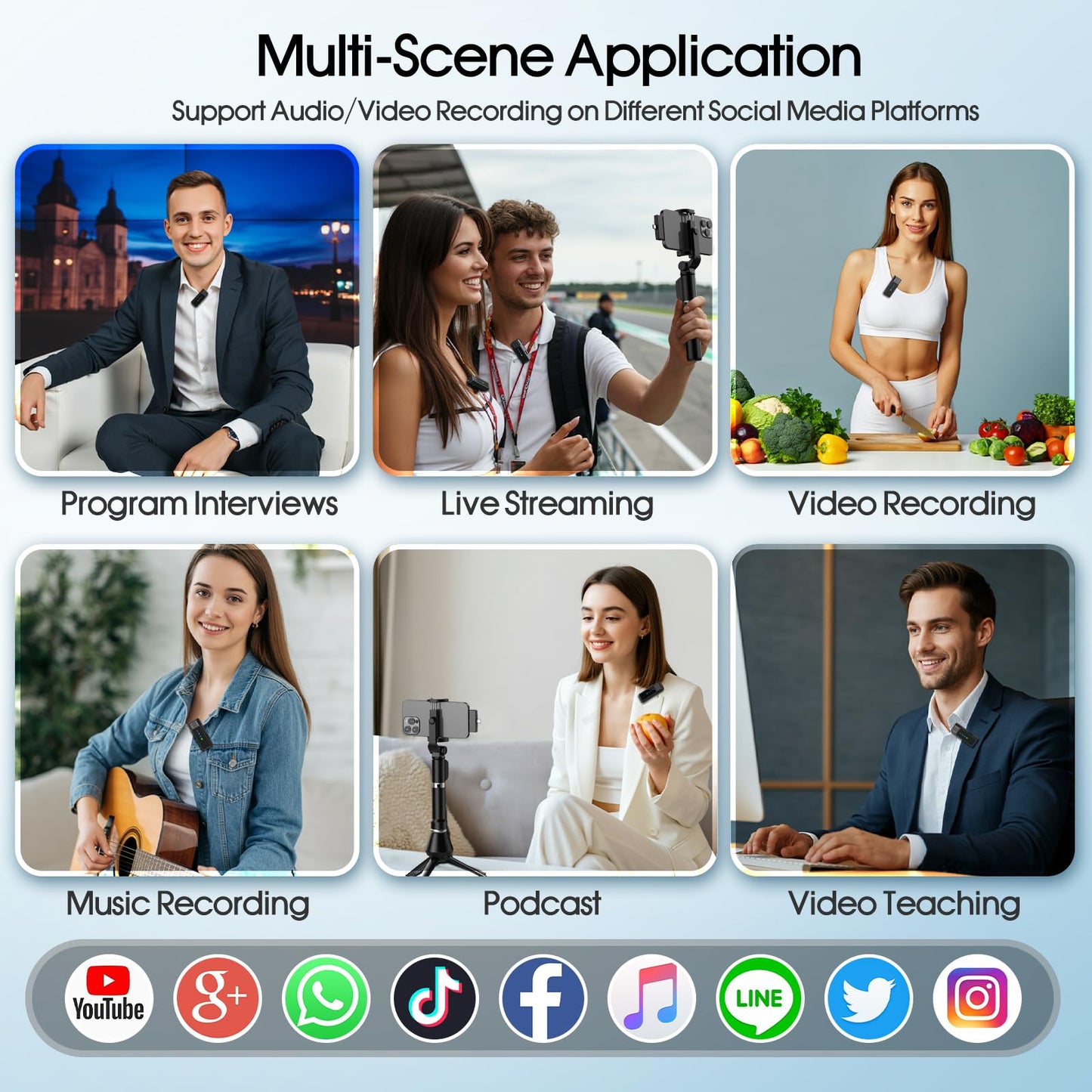 2 Pack Wireless Lavalier Microphone for iPhone iPad Android, Active Noise Reduction Mini Microphone with Charging Case 7H Clip On Microphones for Interview, Recording, Vlogging, Live Streaming, 80ft