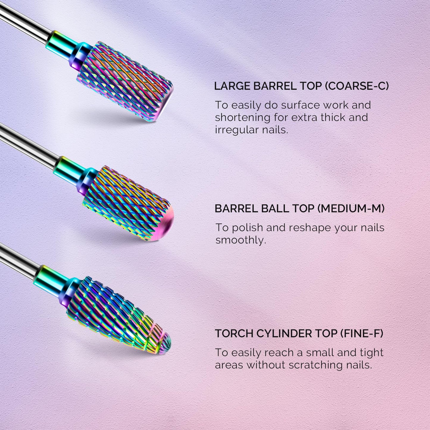 MelodySusie Nail Drill Bits Set, 7pcs Tungsten Carbide Diamond Nail Drill Bits for Acrylic Nails Poly Gel Cuticle Remove, 3/32'' Professional Nail Bits for Nail Drill Efile, Manicure Pedicure Tools