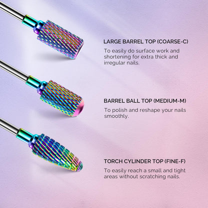 MelodySusie Nail Drill Bits Set, 7pcs Tungsten Carbide Diamond Nail Drill Bits for Acrylic Nails Poly Gel Cuticle Remove, 3/32'' Professional Nail Bits for Nail Drill Efile, Manicure Pedicure Tools