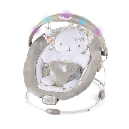 Ingenuity InLighten Baby Bouncer Infant Seat with Light Up -Toy Bar, Vibrations, Tummy Time Pillow & Sounds, 0-6 Months Up to 20 lbs (Twinkle Tails Bunny)
