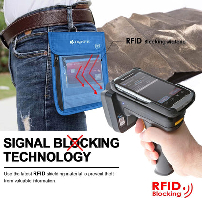 OMYSTYLE Neck Wallet, RFID Passport Holder for Travel, Adjustable Neck Strap, Waterproof Neck Pouch for Men & Women to Keep Cash, Credit Cards and Documents Safe, Blue (8x6)