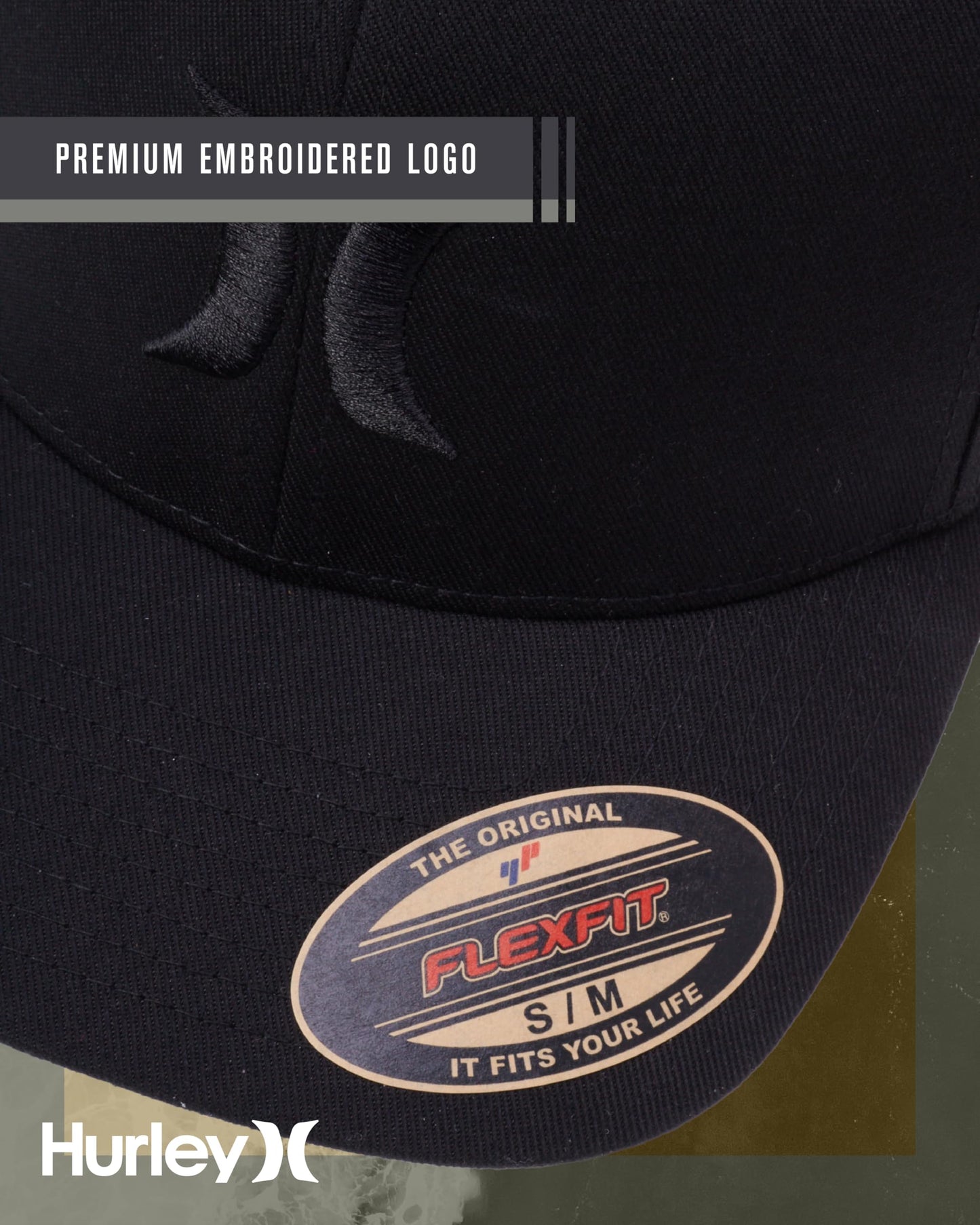 Hurley Mens Baseball Cap - Flexfit Fitted Baseball Caps for Men (Sizes: S-XL), Size Large-X-Large, Black/(Black)