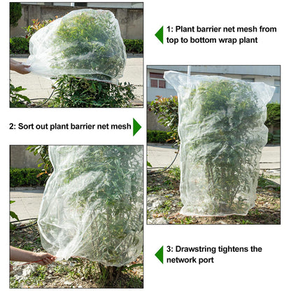 Insect Bird Barrier Mesh, Garden Netting Barrier, Bird Netting, Netting for Plant with Drawstring, 3.5 x 4.6 FT Tomato Protective Cover, Large Potted Fruit Protectors Cover for Blueberry Bushes