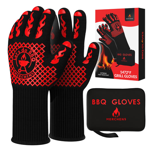 Pro-Series BBQ Gloves - Heat Resistant Grill, Grilling, and Oven Gloves for Culinary Experts - Extreme Fireproof Protection, Silicone Grip, Extra Long Mitts - Indoor & Outdoor - with Protective case