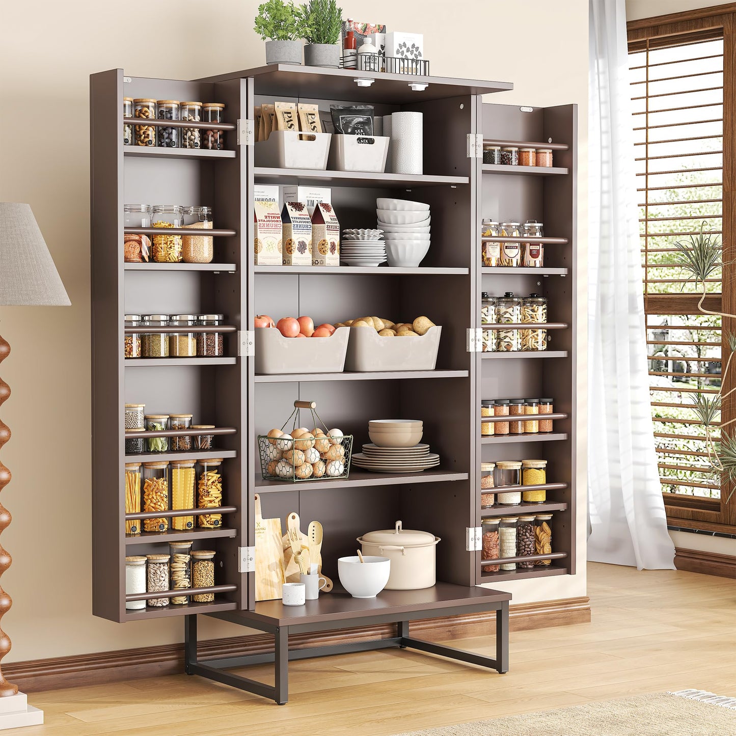 kepptory 51” Pantry Cabinets, Freestanding Kitchen Pantry Storage Cabinet with Adjustable Shelves, Buffet Cupboards Storage Cabinet for Home Office Use (Brown)