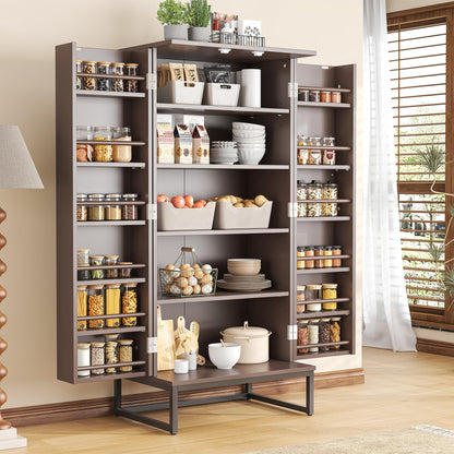 kepptory 51” Pantry Cabinets, Freestanding Kitchen Pantry Storage Cabinet with Adjustable Shelves, Buffet Cupboards Storage Cabinet for Home Office Use (Brown)