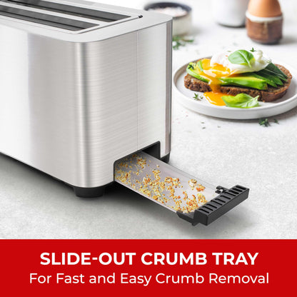 Mueller UltraToast Full Stainless Steel Toaster 4 Slice, Long Extra-Wide Slots for Bagels and Waffles, 6 Browning Levels, LED Display, Cancel/Defrost/Reheat Functions & Removable Tray, Kitchen Gadgets