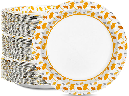 Ginkgo Paper Plates 8.5 Inch Bulk 150 Count, Thickened Heavy Duty Disposable Paper Plates for Party and Dinner