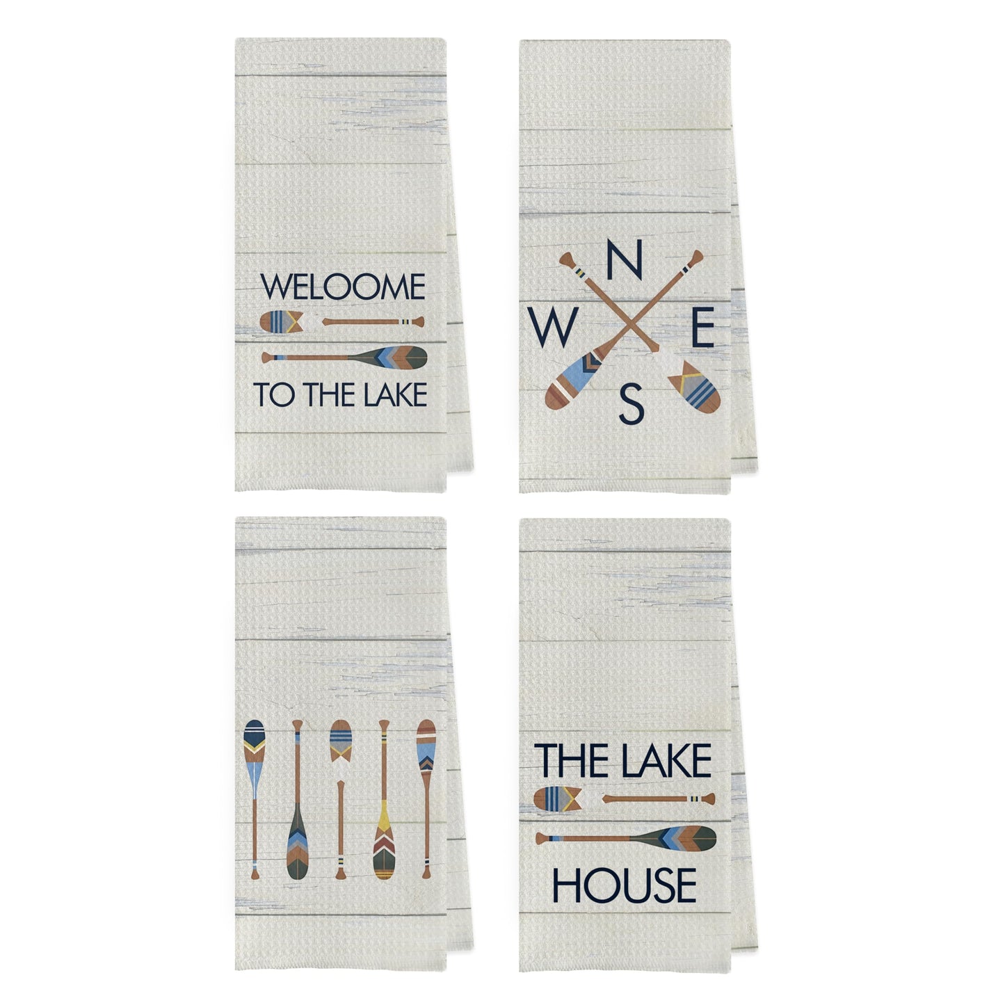 Geqtt Rustic Lake Kitchen Towels Set - Lake Dish Towels for Kitchen, Lake House Gifts, Welcome to The Lake Hand Tea Towels for Bathroom, Lake House Decor for The Home (16×24 Inches Set of 4)