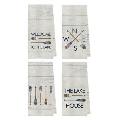 Geqtt Rustic Lake Kitchen Towels Set - Lake Dish Towels for Kitchen, Lake House Gifts, Welcome to The Lake Hand Tea Towels for Bathroom, Lake House Decor for The Home (16×24 Inches Set of 4)