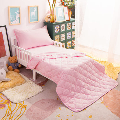 NTBAY Toddler Bedding Set - 4 Piece Soft and Breathable Crib Bedding Set for Boys and Girls, Includes Quilted Comforter, Fitted Sheet, Flat Top Sheet and Envelope Pillowcase, Pink