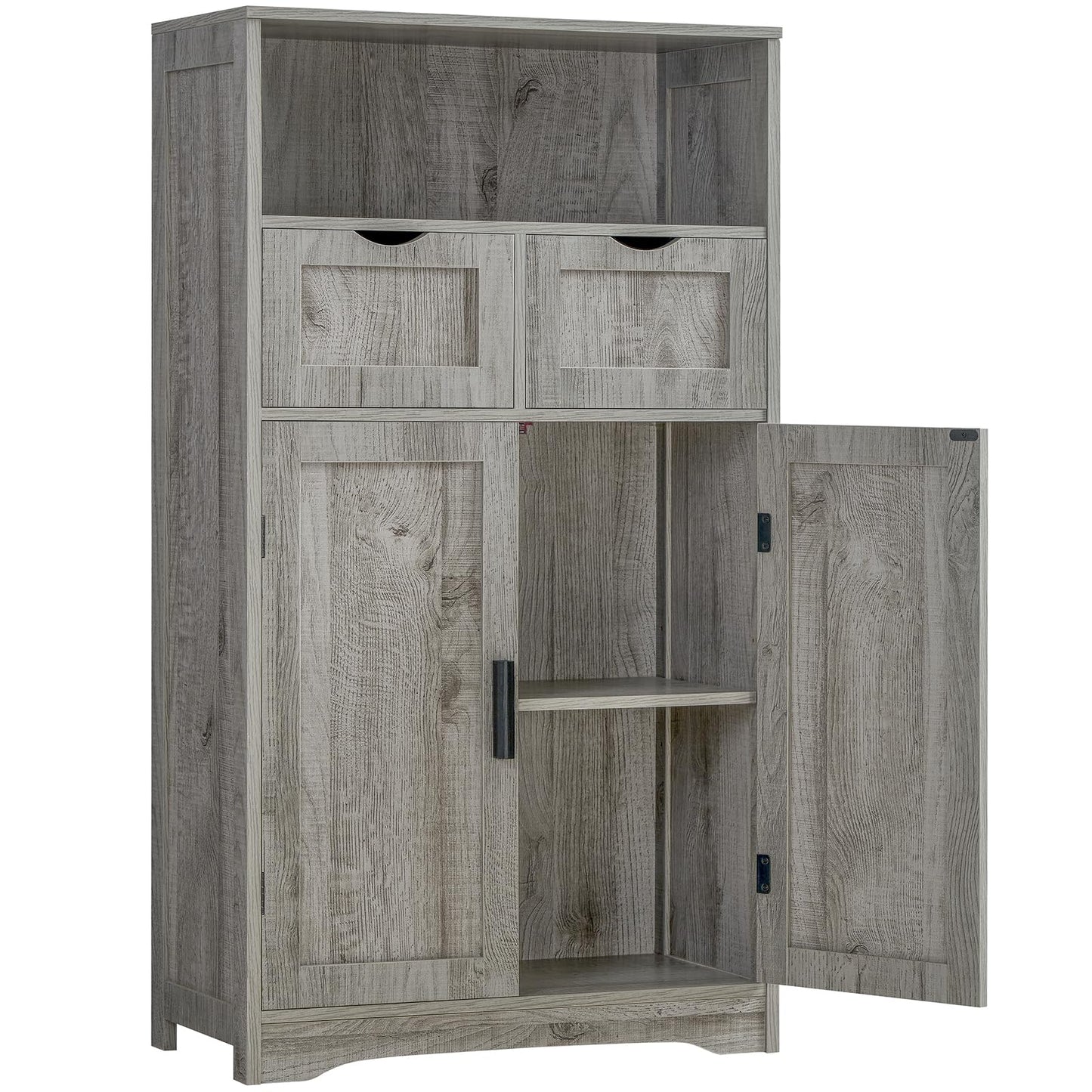 Iwell Storage Cabinet with 2 Drawers & 2 Adjustable Shelves, Kitchen Cabinet, Cupboard, for Living Room, Kitchen, Entryway, Home Office, Grey