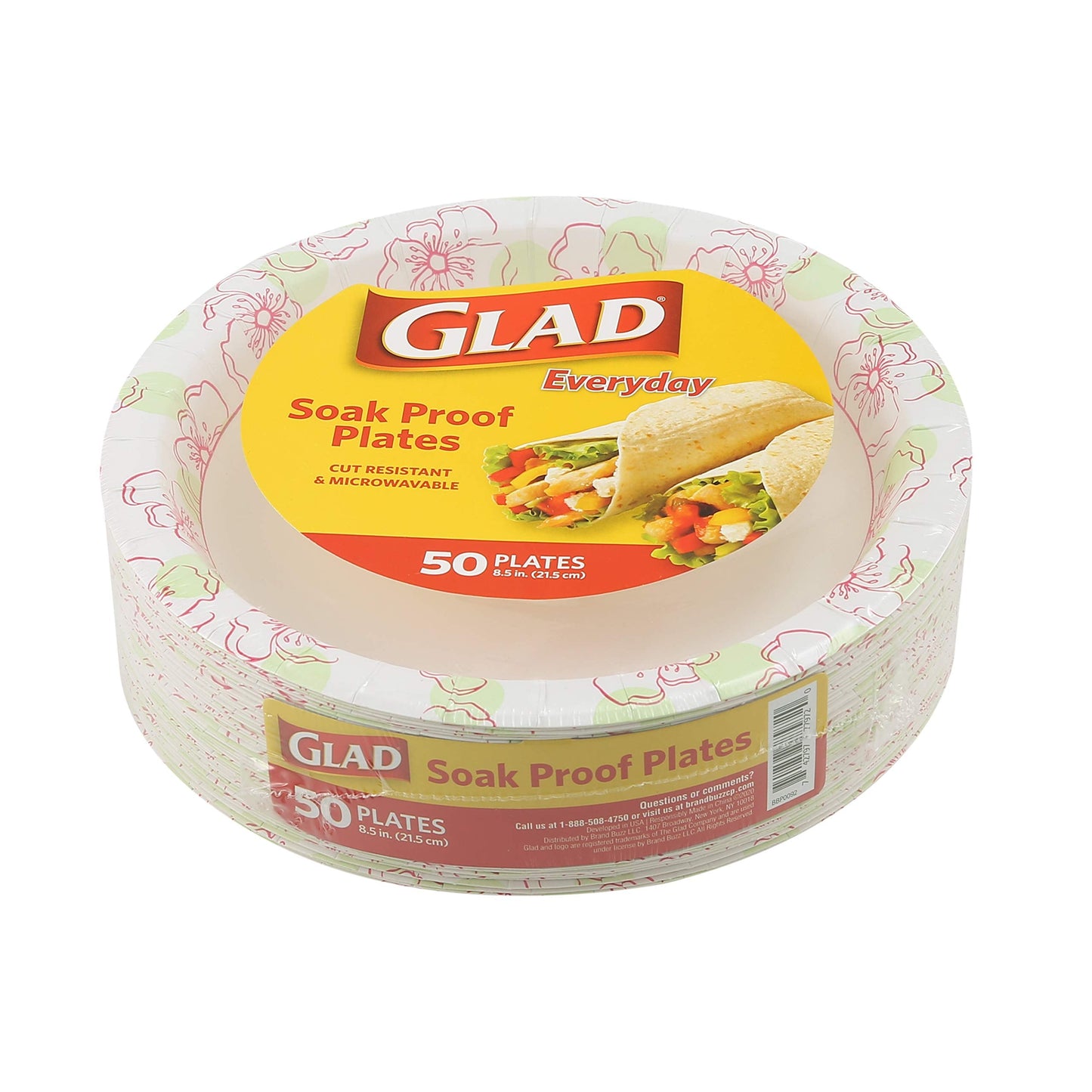 Glad Disposable Paper Plates, 8.5"| Round Soak Proof, Cut Proof, Microwaveable Heavy Duty Disposable Plates |50 Count Bulk Paper Plates, Pink Flower Print| Paper Plate for Parties, Dinner Paper Plates