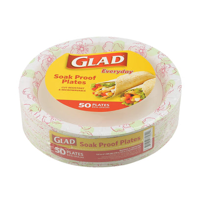 Glad Disposable Paper Plates, 8.5"| Round Soak Proof, Cut Proof, Microwaveable Heavy Duty Disposable Plates |50 Count Bulk Paper Plates, Pink Flower Print| Paper Plate for Parties, Dinner Paper Plates