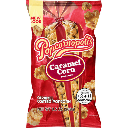 Popcornopolis 9.5 oz Bag, Caramel Flavored Indulgent Popcorn