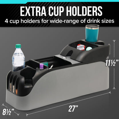 Moblorg Center Console for Minivans, SUVs, Middle Van Console, Extra Cup Holders, Large Storage, Made in USA (Gray)