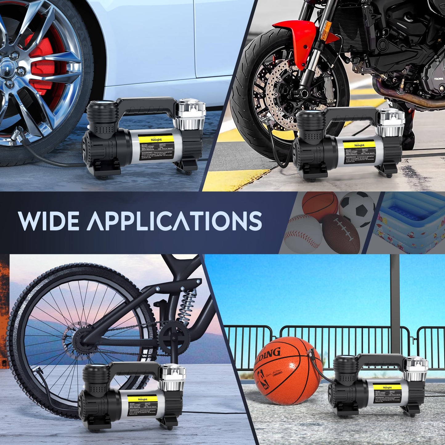 Nilight Portable Air Compressor Tire Inflator 12V Heavy Duty 120PSI Metal Pump Double Cylinder Digital Pressure Fast Inflate Auto Shutoff for Car SUV Motorcycle