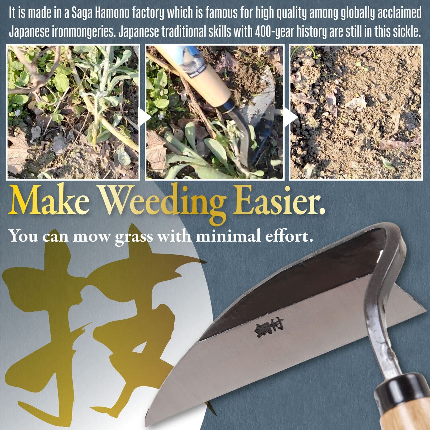 Japanese Weeding Tool Very Sharp Edge Nejiri Gama - Made in Japan - Traditional Craftsmanship