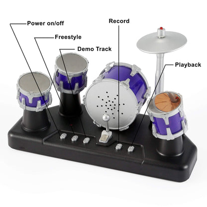 Finger Drum Set Electronic Mini Desktop Small Novelty Toy Desk Instrument Game with Sounds and Lights for Kids, Adults