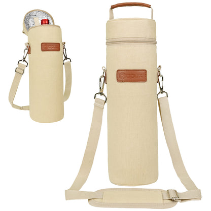 opux Wine Bag Single Bottle Carrier Tote, Insulated Wine Cooler Bag for Travel Picnic Beach with Shoulder Strap, Thermal One Bottle Holder Carrying Case Wine Gift for Women Men, Beige Cream